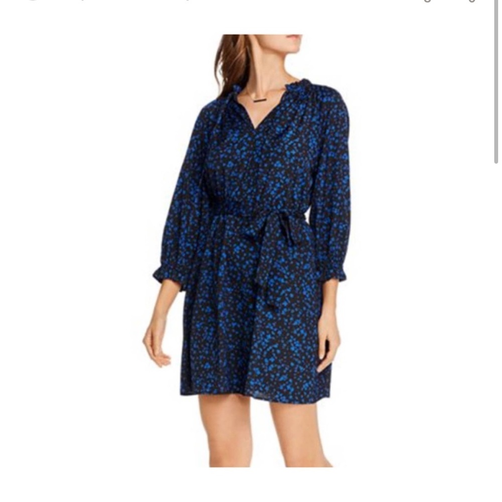 AQUA Dress Blue Black Ditsy Floral LARGE